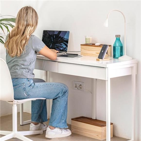 Natural Wood Cable Management Box [Set of Two] Large & Medium Cord Organizer Box - Picture 2 of 6